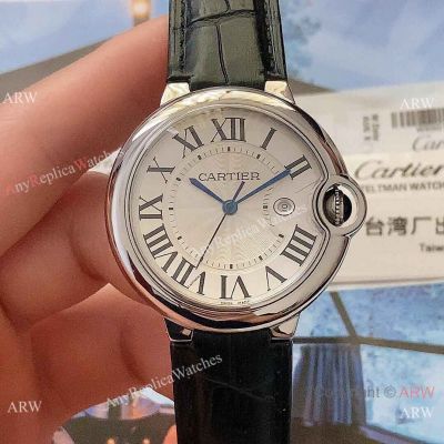 Swiss Quartz | TWF Cartier Men 36mm Ballon Bleu Leather Watch with Date